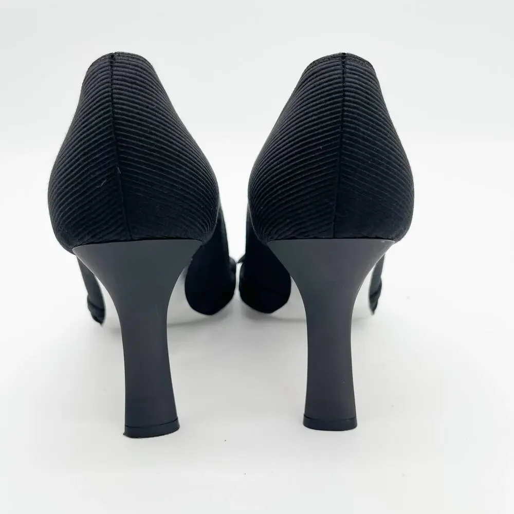 Chanel Vintage Karl Lagerfeld Y2K Grosgrain Bow Pearl CC Peep Toe Heels EU 37